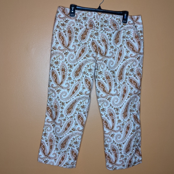 Express Retro Pink Paisley Cropped Pants Size 13/ 14 - Picture 4 of 11
